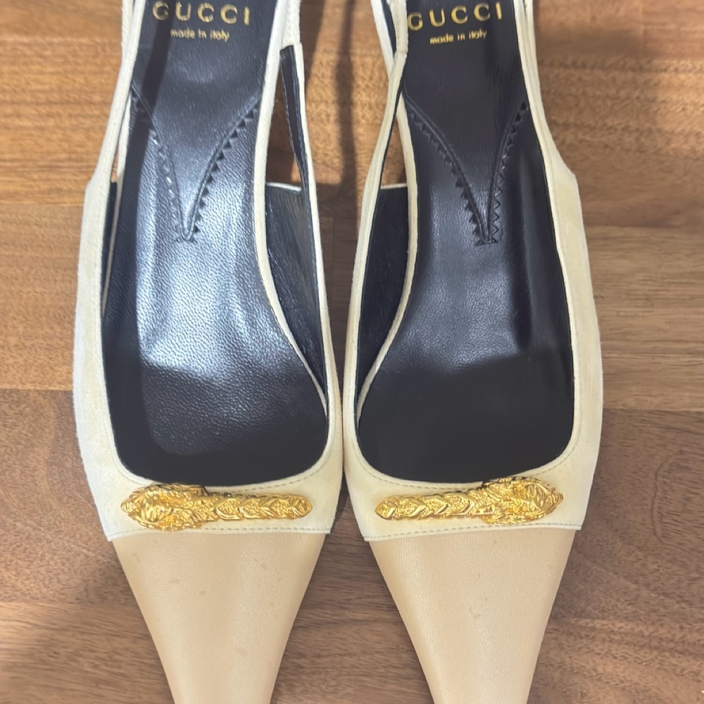 Gucci Cream and Gold Slingback Heels